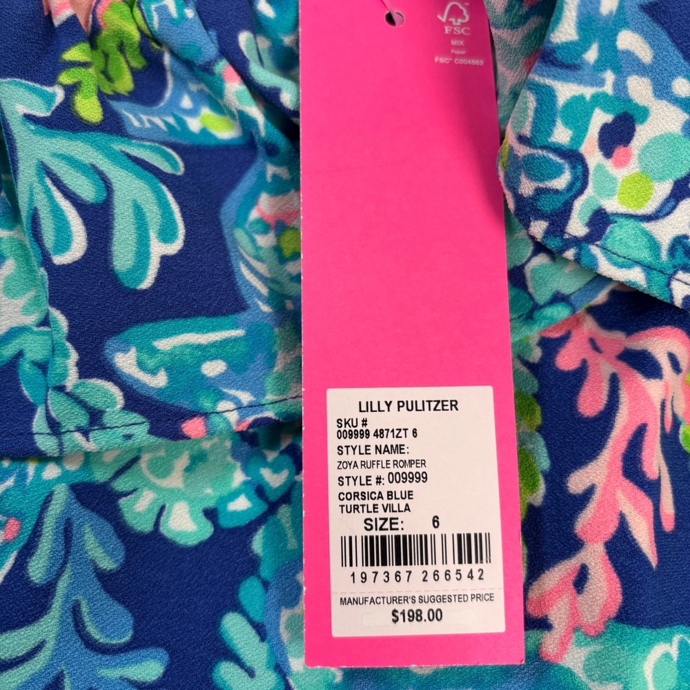 Lilly Pulitzer Womens 6 Blue Zoya Ruffle Romper NEW Turtle Villa Skort Dress - Picture 3 of 9